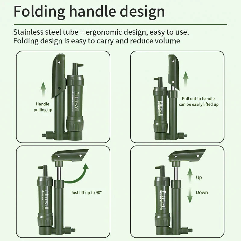 Hand Pump Water Filter: For camping, hiking, and survival situations.
