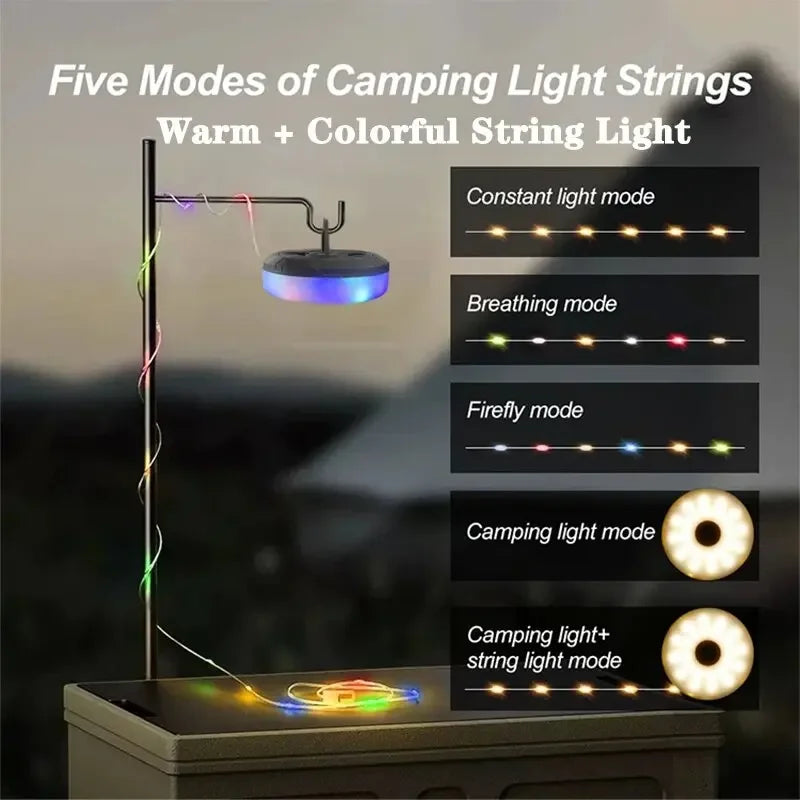 ๐ Tent String Lights with Power Bank | 2000mAh Rechargeable, Waterproof, Magnetic Mount โ Military Green