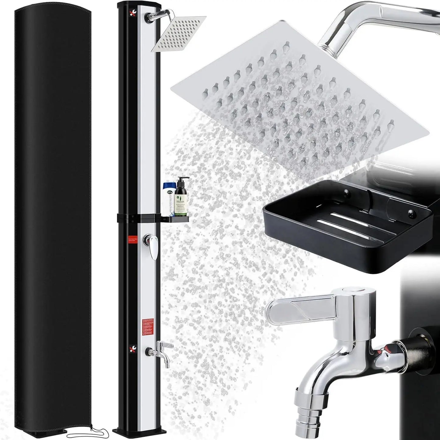 35L/40L Solar Heated Shower with Shower Head, Foot Shower Tap for Outdoor Backyard Poolside Beach Pool Spa Outdoor Camping
