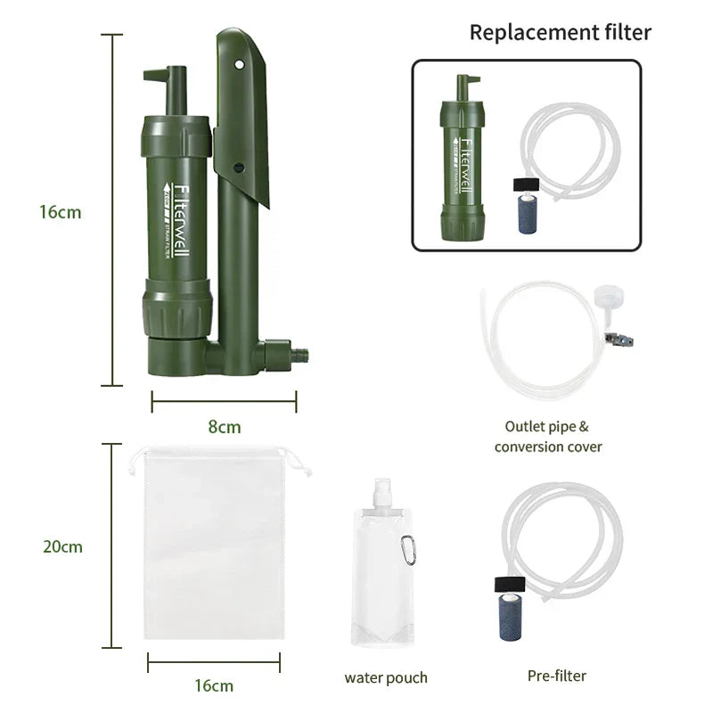 Hand Pump Water Filter: For camping, hiking, and survival situations.