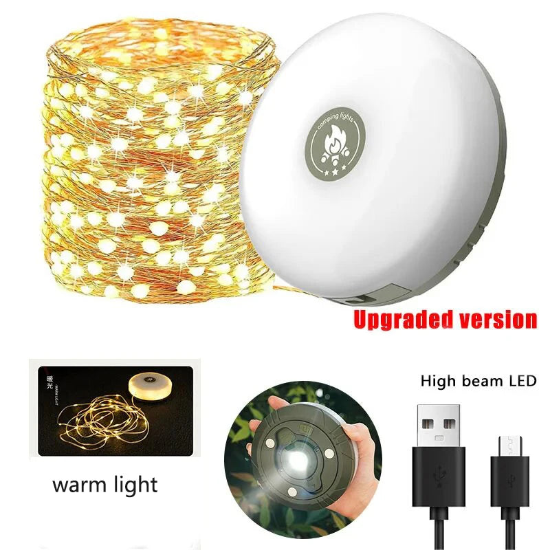 ๐ Tent String Lights with Power Bank | 2000mAh Rechargeable, Waterproof, Magnetic Mount โ Military Green