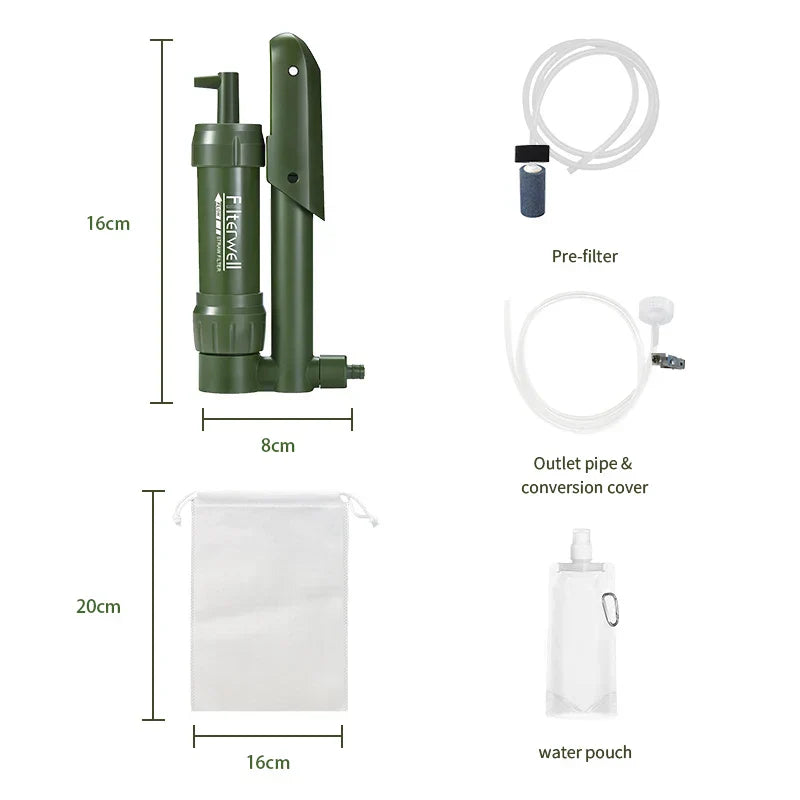 Hand Pump Water Filter: For camping, hiking, and survival situations.