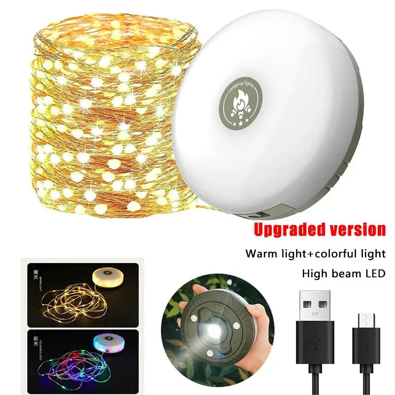 ๐ Tent String Lights with Power Bank | 2000mAh Rechargeable, Waterproof, Magnetic Mount โ Military Green