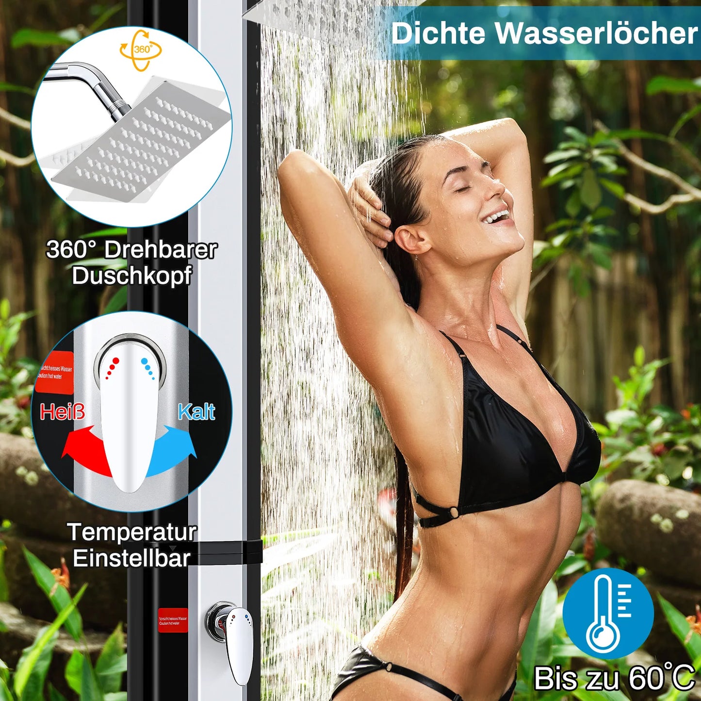 35L/40L Solar Heated Shower with Shower Head, Foot Shower Tap for Outdoor Backyard Poolside Beach Pool Spa Outdoor Camping