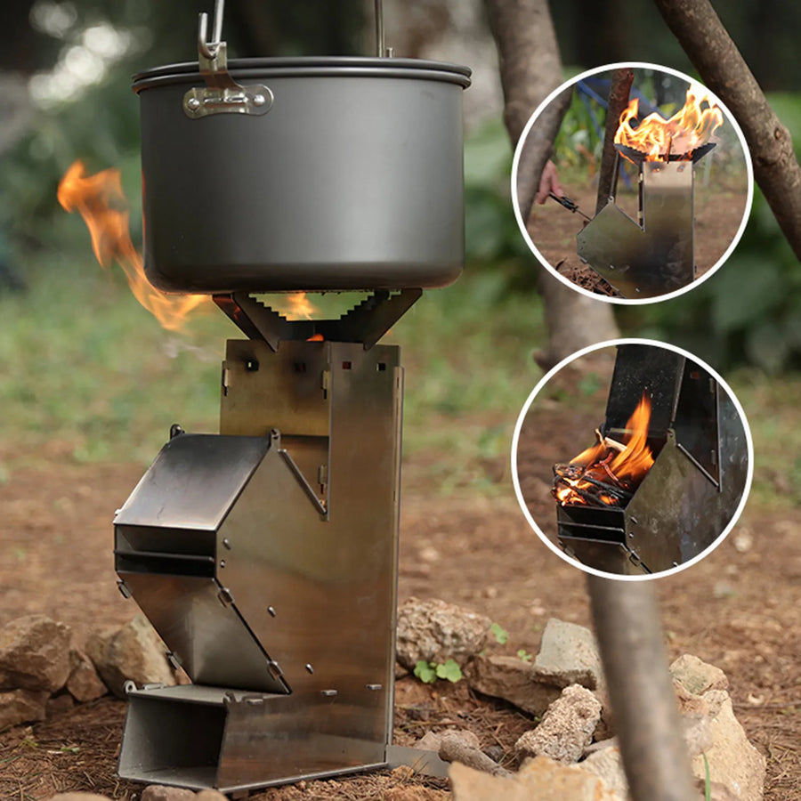 New Camping Wood Burn Stoves Folding Pocket Stove Lightweight Portable Stainless Steel Rocket Stove Backpacking Cooking Picnic