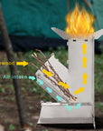 New Camping Wood Burn Stoves Folding Pocket Stove Lightweight Portable Stainless Steel Rocket Stove Backpacking Cooking Picnic