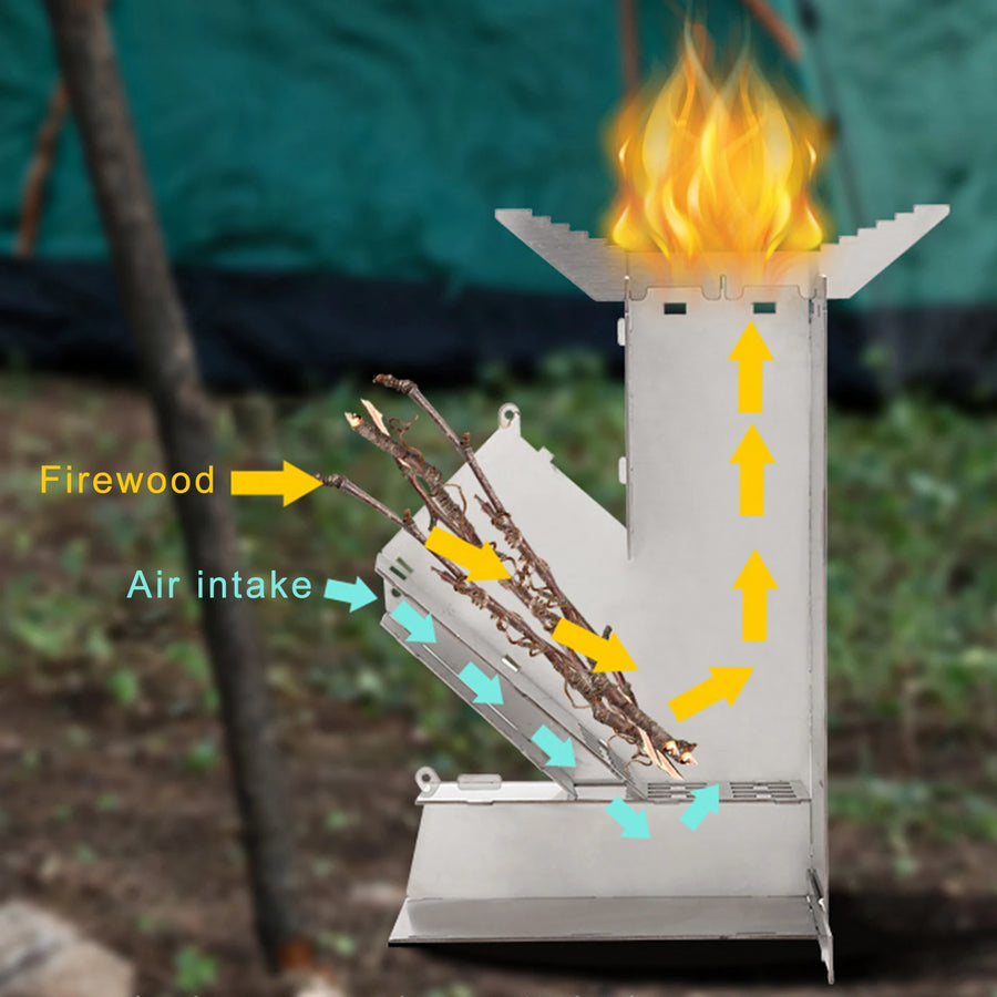 New Camping Wood Burn Stoves Folding Pocket Stove Lightweight Portable Stainless Steel Rocket Stove Backpacking Cooking Picnic