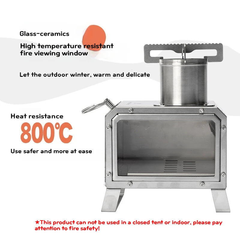 Mountain Guest Camping Firewood Stove Outdoor Portable Camping Picnic 201 Stainless Steel Indoor Heating Stove Square Inch Stove