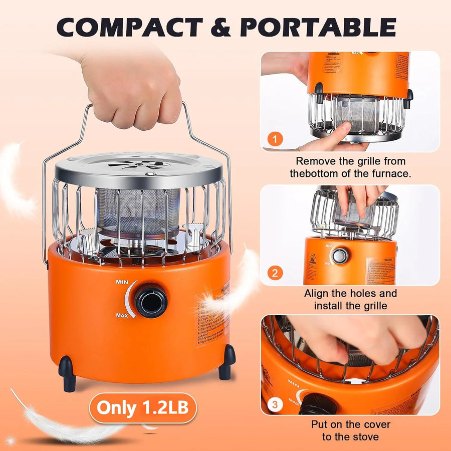 2 in 1 Portable Propane Heater Gas Stove Outdoor Camping Stove Tent Heater Equipment for Ice Fishing Hiking Survival Emergency