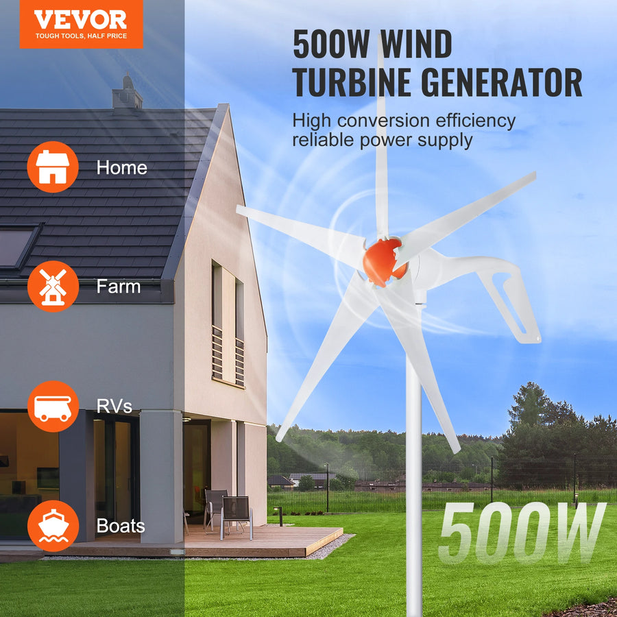 VEVOR Wind Turbine Generator 12V 500W/800W Wind Turbine Kit Wind Power Generator with MPPT Controller Suitable for Home Farm RVs