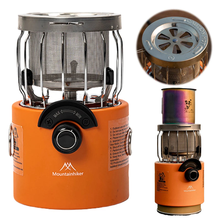 2 In 1 Camping Stove Gas Heater Adjustable Outdoor Stove Hand Warmer Winter Camping Tent Heater for Ice Fishing Camping Hiking