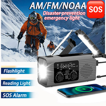 2024 New 4000 mAh LED Emergency Lights USB Emergency Light with SOS Radio Outdoor Camping Solar Charging Radios Portable Lamps