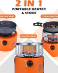 2 in 1 Portable Propane Heater Gas Stove Outdoor Camping Stove Tent Heater Equipment for Ice Fishing Hiking Survival Emergency