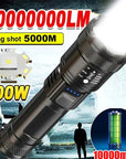 High Strong Power Led Flashlights 2000LM Tactical Torch with Display Light USB Charging Camping Fishing Emergency Zoom Lantern