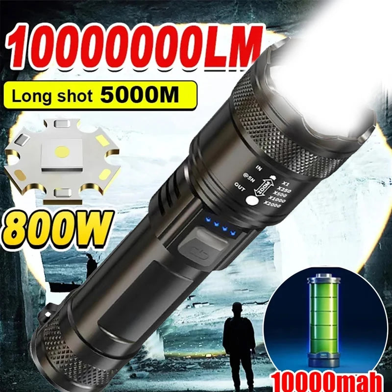 High Strong Power Led Flashlights 2000LM Tactical Torch with Display Light USB Charging Camping Fishing Emergency Zoom Lantern