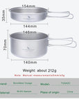 Boundless Voyage Titanium Pot Pan Set with Folding Handles Camping Cookware Hiking Outdoor Tableware