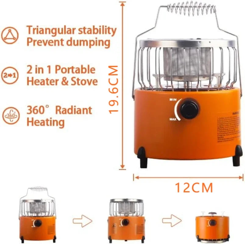 2 in 1 Portable Propane Heater Gas Stove Outdoor Camping Stove Tent Heater Equipment for Ice Fishing Hiking Survival Emergency