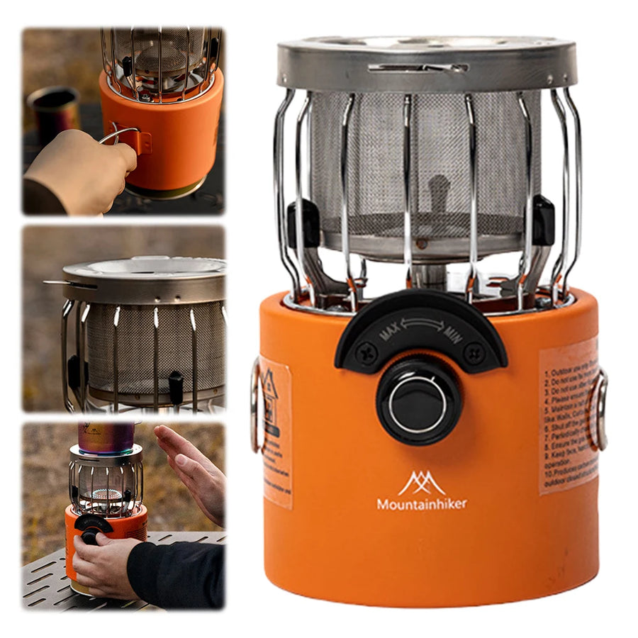 2 In 1 Camping Stove Gas Heater Adjustable Outdoor Stove Hand Warmer Winter Camping Tent Heater for Ice Fishing Camping Hiking