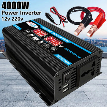 Car Power Inverter LED Display 4000W DC12V to AC220V Converter Charger Adapter Multiple Protection Dual USB Voltage Transformer