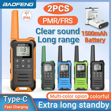 2pcs Mini Walkie Talkie PMR FRS Long Range Rechargable Portable Kids Two Way Radio Type-C Charger for Camping Trip