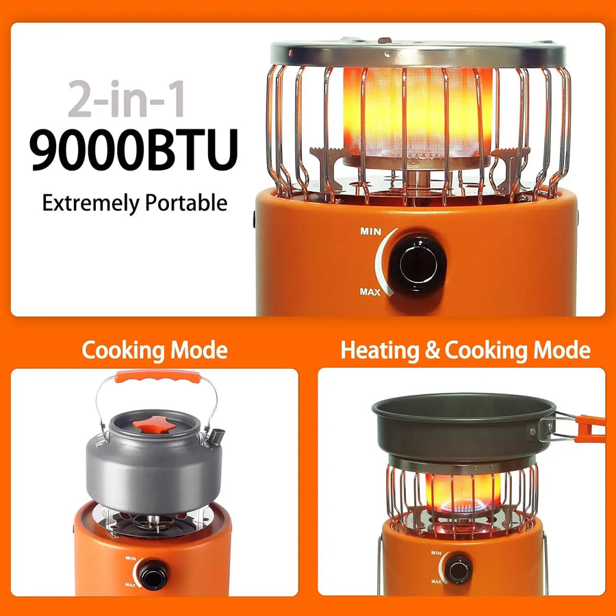 2 in 1 Portable Propane Heater Gas Stove Outdoor Camping Stove Tent Heater Equipment for Ice Fishing Hiking Survival Emergency