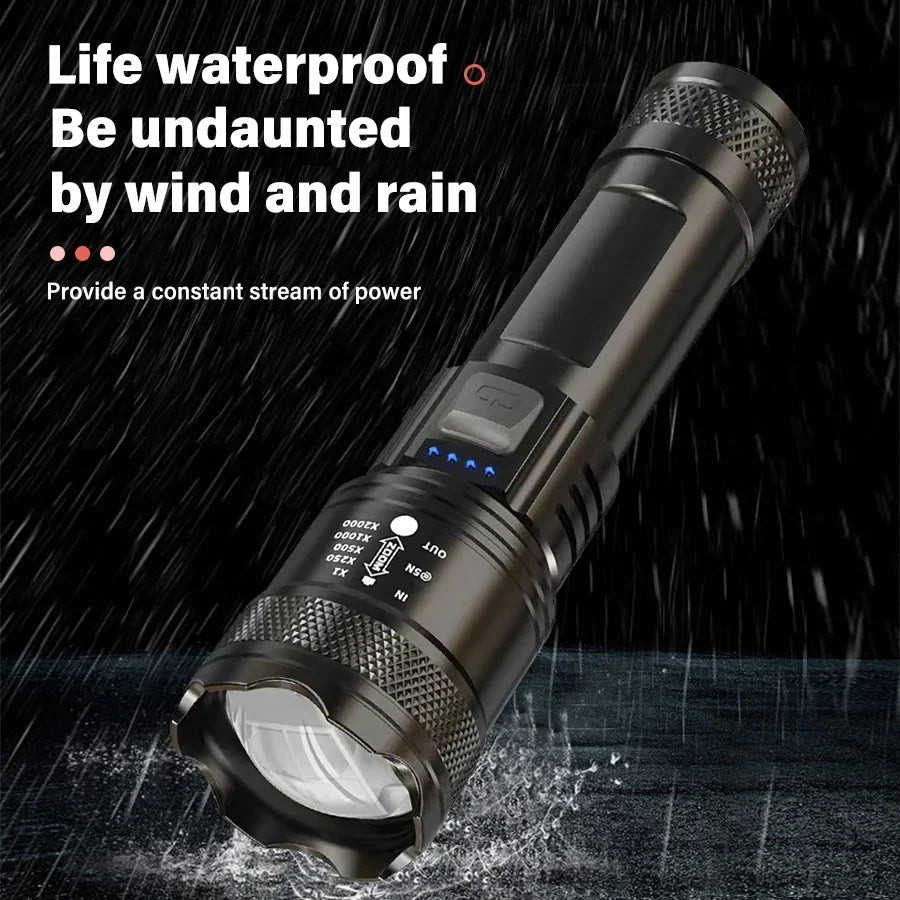 High Strong Power Led Flashlights 2000LM Tactical Torch with Display Light USB Charging Camping Fishing Emergency Zoom Lantern